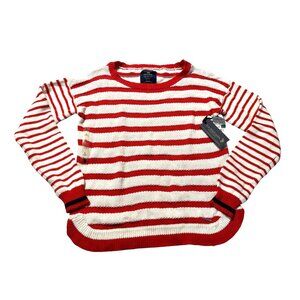 U.S. Polo Assn. Red & White Striped 100% Cotton Sweater Womens Size L Crew Neck